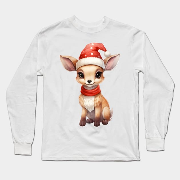 Pronghorn Antelope in Santa Hat Long Sleeve T-Shirt by Chromatic Fusion Studio